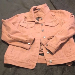 Pink distressed jean jacket
